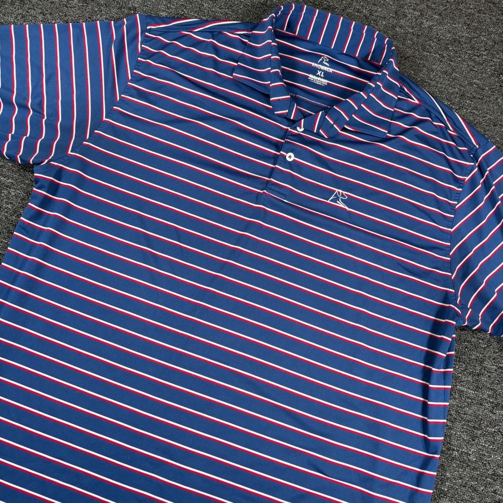 Rhoback Polo Shirt Mens XL Blue Red White Striped Performance Golf Short Sleeve